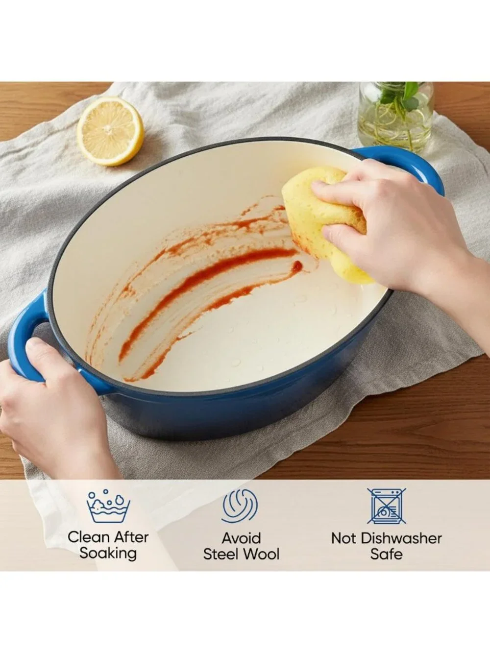 4.5QT Non-Stick Enameled Cast Iron Oval Dutch Oven Pot with Lid for Baking